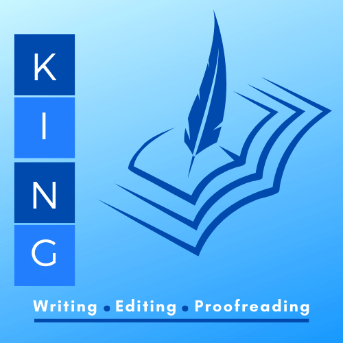 Logo design in blue for proofreader editor and writer
